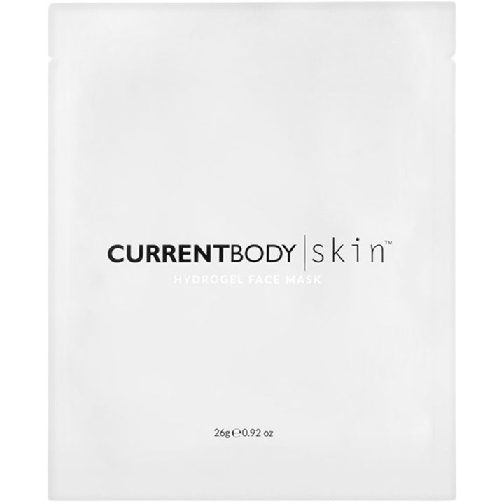 CurrentBody Skin Hydrogel Face Mask 26g fuktighetsgivende ansiktsmaske i hvit sachet med minimalistisk svart tekst