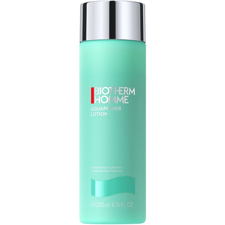 Biotherm Homme Aquapower Lotion 200 ml fuktighetsgivende ansiktsvann i en mintgrønn flaske med sølvfarget kork