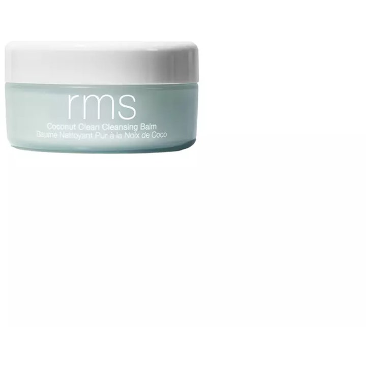 RMS Beauty Coconut Clean Cleansing Balm 100g rengjøringssmør i frostet glasskrukke med hvitt lokk.