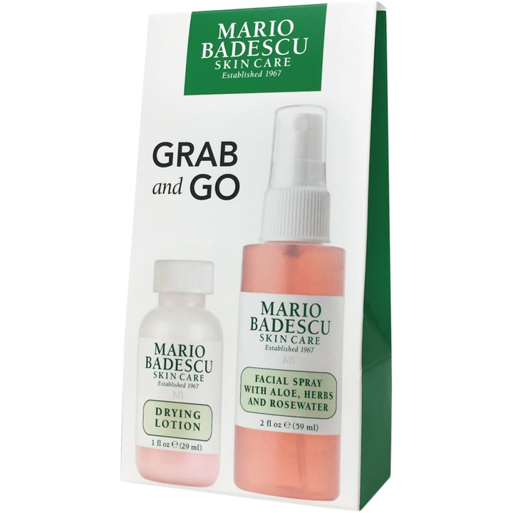 Mario Badescu Grab &amp; Go 1 stk hudpleiesett med Drying Lotion og Facial Spray i hvit og grønn eske