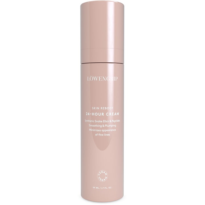 Löwengrip Skin Reboot 24-Hour Cream 50 ml plumpende ansiktskrem i en minimalistisk støvrosa sylindrisk flaske