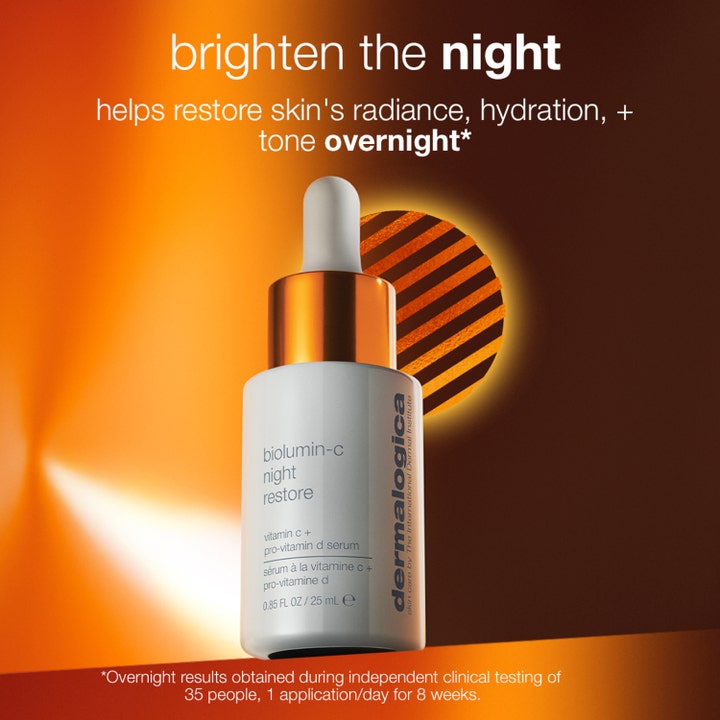 Dermalogica Biolumin-C Night Restore 25 ml serum med vitamin C gir glød over natten i hvit flaske med kobber.