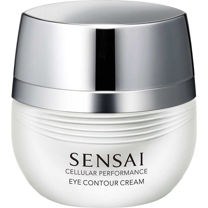 Sensai Cellular Performance Eye Contour Cream fuktgivende øyekrem i hvit krukke med riller og blankt sølvlokk