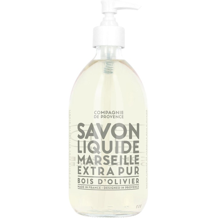 Compagnie de Provence Savon Liquide Marseille Bois d'Olivier flytende såpe i klar flaske med hvit pumpe