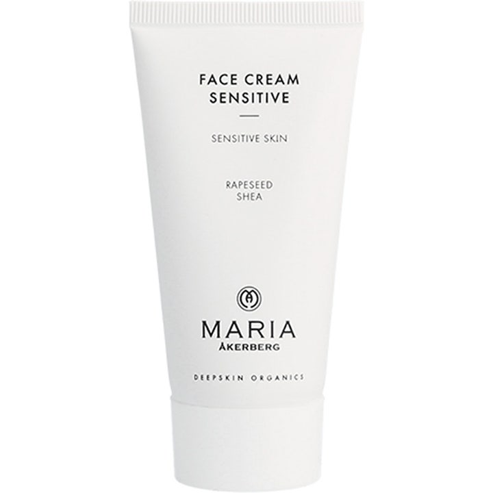 Maria Åkerberg Face Cream Sensitive beroligende ansiktskrem i hvit tube med pleiende rapsolje og sheasmør.