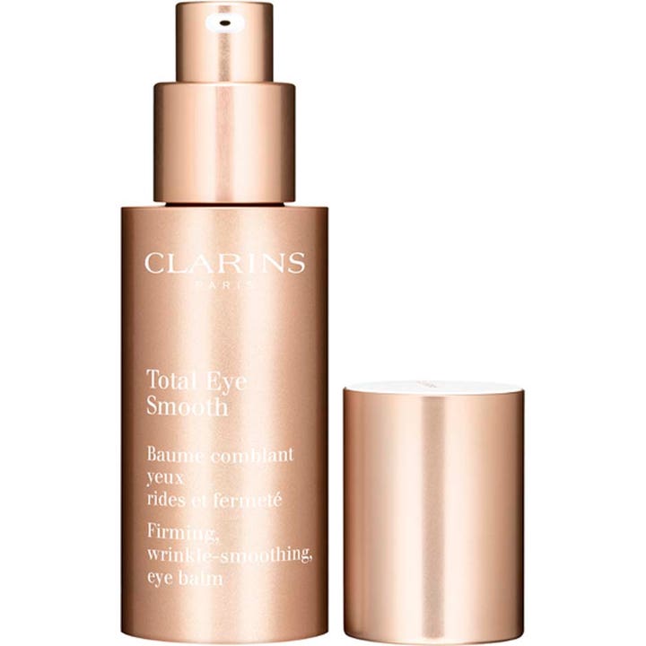 Clarins Total Eye Smooth 15 ml oppstrammende øyekrem i rosegullfarget pumpeflaske med avtagbart lokk