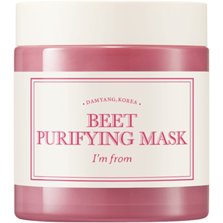 I'm from Beet Purifying Mask 110g rensende ansiktsmaske i en mørkerosa krukke med hvit etikett og hvitt lokk.