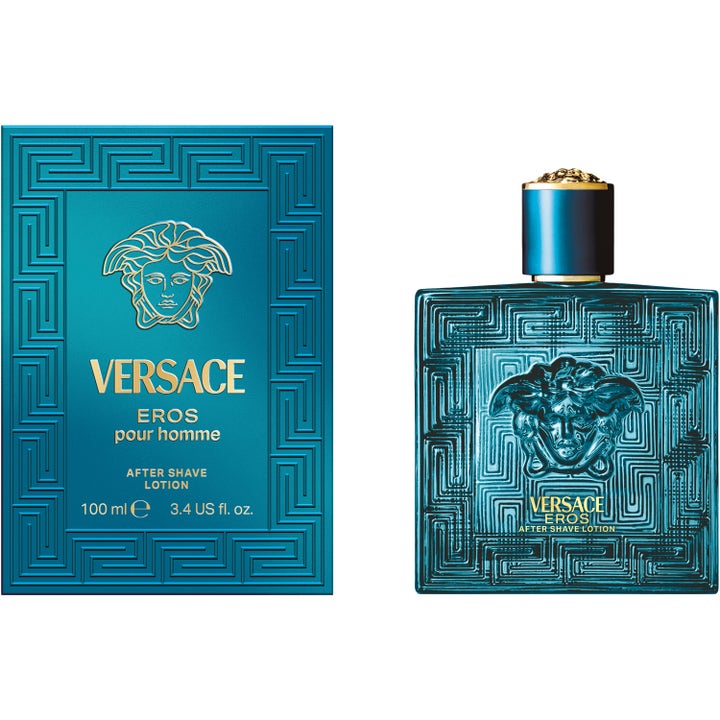 Versace Eros After Shave Lotion 100 ml beroligende etterbarberingsvann i blå glassflaske med gullkork