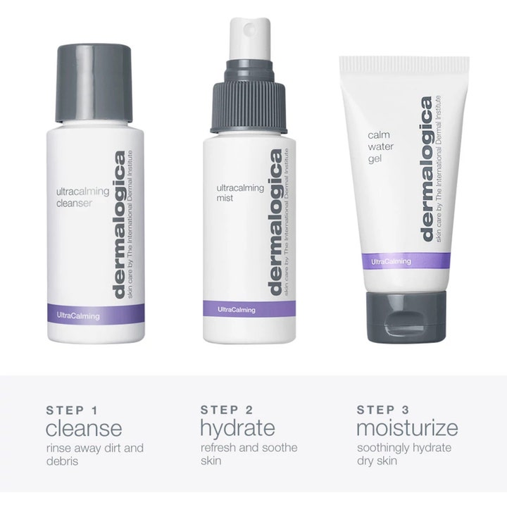Dermalogica Sensitive Skin Rescue Kit beroligende ansiktspleie i tre trinn med rens, mist og fuktighetsgel.