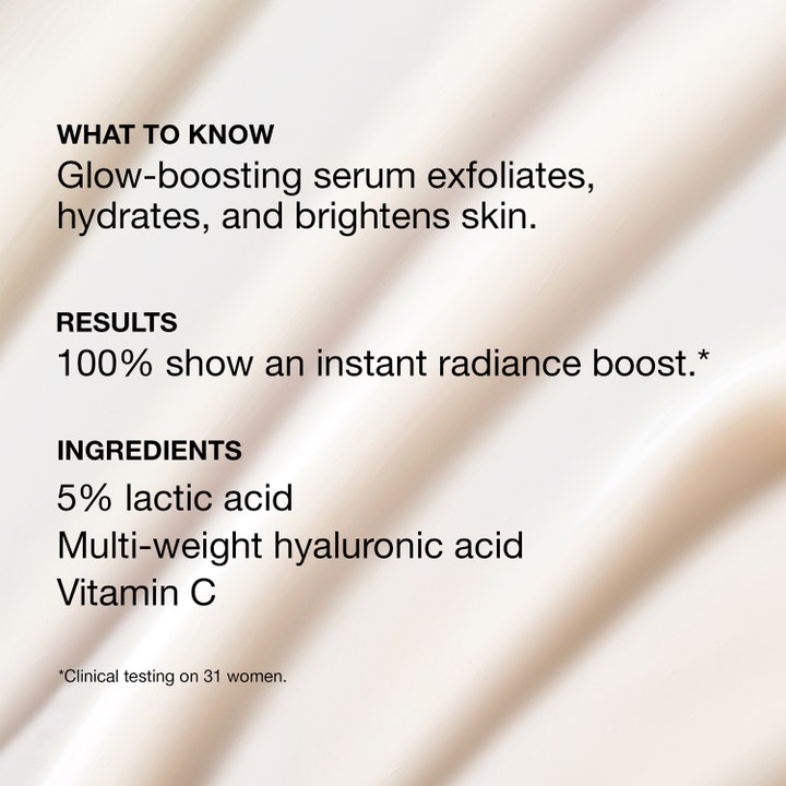 Clinique Moisture Surge Active Glow Serum 30 ml fuktgivende serum med 5% melkesyre og vitamin C over hvit tekstur