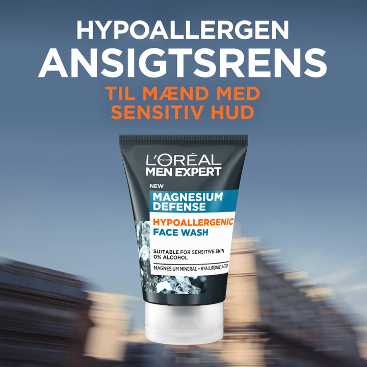 L'Oréal Paris Men Expert Magnesium Defence 100 ml hypoallergen ansiktsrens i svart tube for sensitiv hud uten alkohol