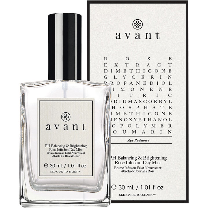 Avant Skincare PH Balancing & Brightening Rose Infusion Day Mist 30 ml ansiktsspray i glassflaske med hvit eske