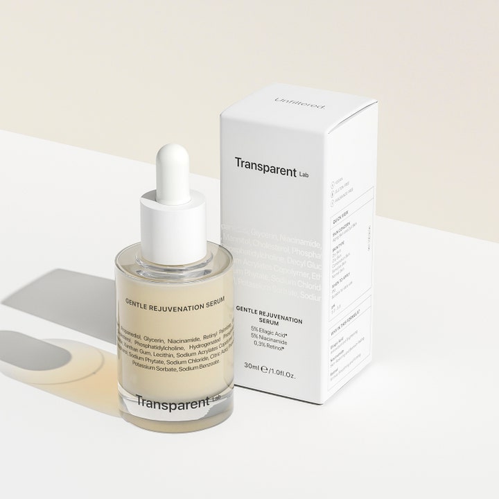Niche Beauty Lab Transparent Lab Gentle Rejuvenation Serum 30 ml serum med retinol og niacinamide i glassflaske.