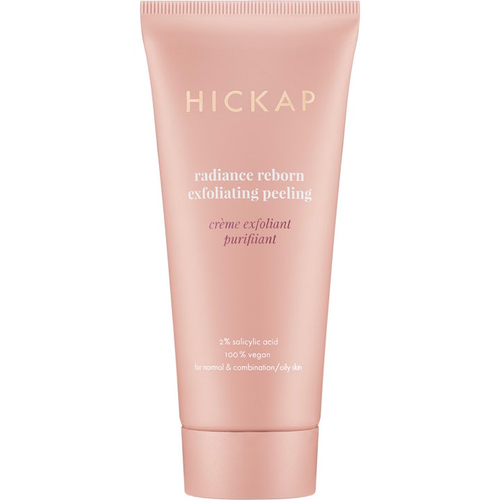 Hickap Radiance Reborn Exfoliating Peeling ansiktspeeling med salisylsyre som gir glød i matt ferskenfarget tube.