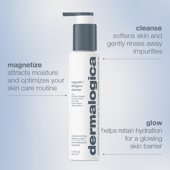 Dermalogica Magnetic Afterglow Cleanser 295 ml fuktighetsgivende ansiktsrens i hvit pumpeflaske som gir glød.