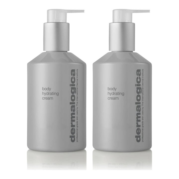 Dermalogica Body Hydrating Cream fuktighetsgivende kroppskrem i to stilrene grå flasker med praktisk pumpe
