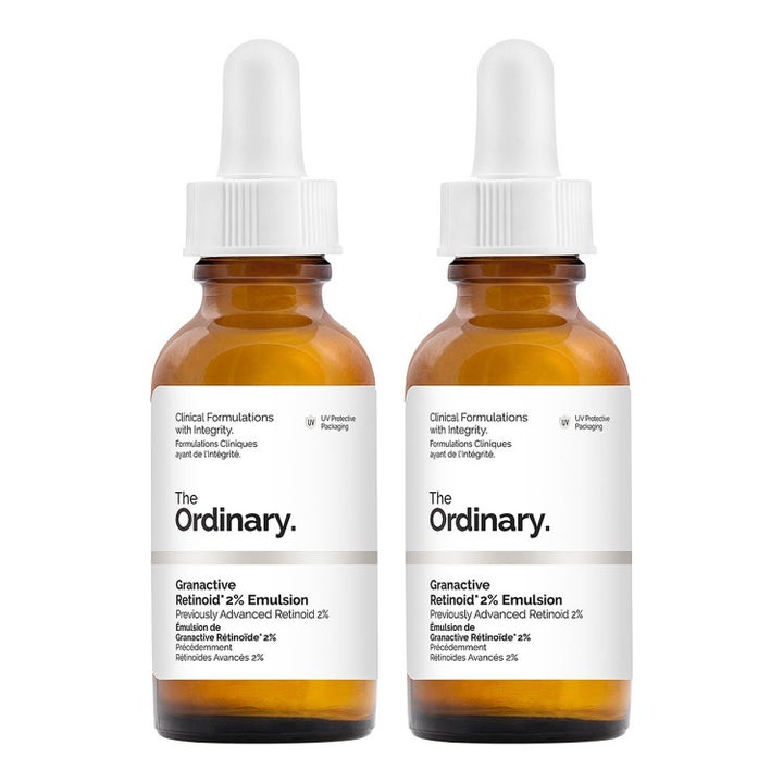 The Ordinary Granactive Retinoid 2% Emulsion 2-pakning mot aldringstegn i brune glassflasker med hvite pipetter
