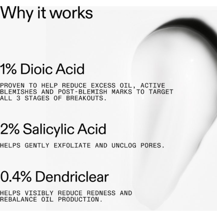 The INKEY List 360 Skin Clearing Serum 30 ml ansiktsserum med hvit tekstur og tekst om 2% Salicylic Acid og Dioic Acid