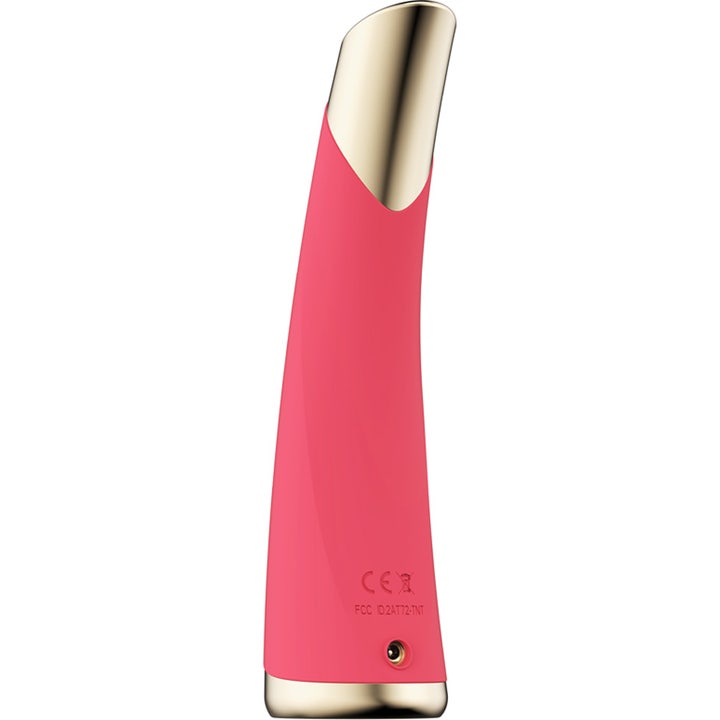 FAQ Swiss FAQ 102 LED-Pulse Facial Device 1 stk rosa beauty tech-verktøy med gullfarget tupp og buet design