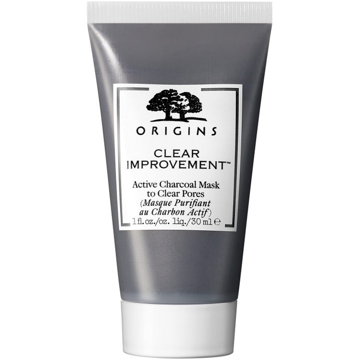 Origins Clear Improvement 30 ml rensende ansiktsmaske i en mørkegrå tube med hvit etikett og skrulokk.