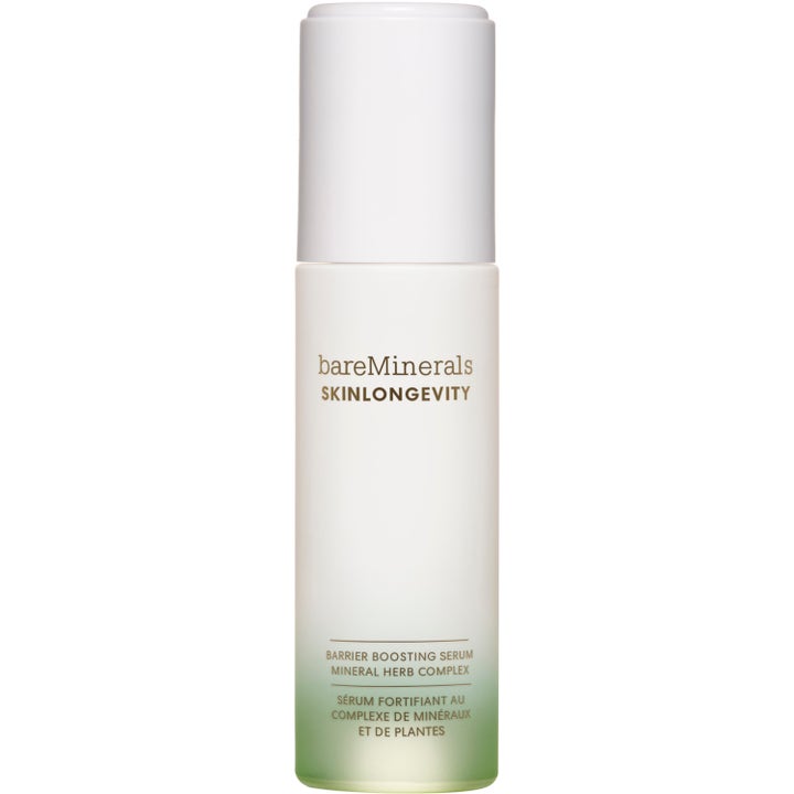 bareMinerals Skinlongevity Barrier Boosting Serum 50ml ansiktsserum som styrker huden i hvit flaske med grønn fargegradient