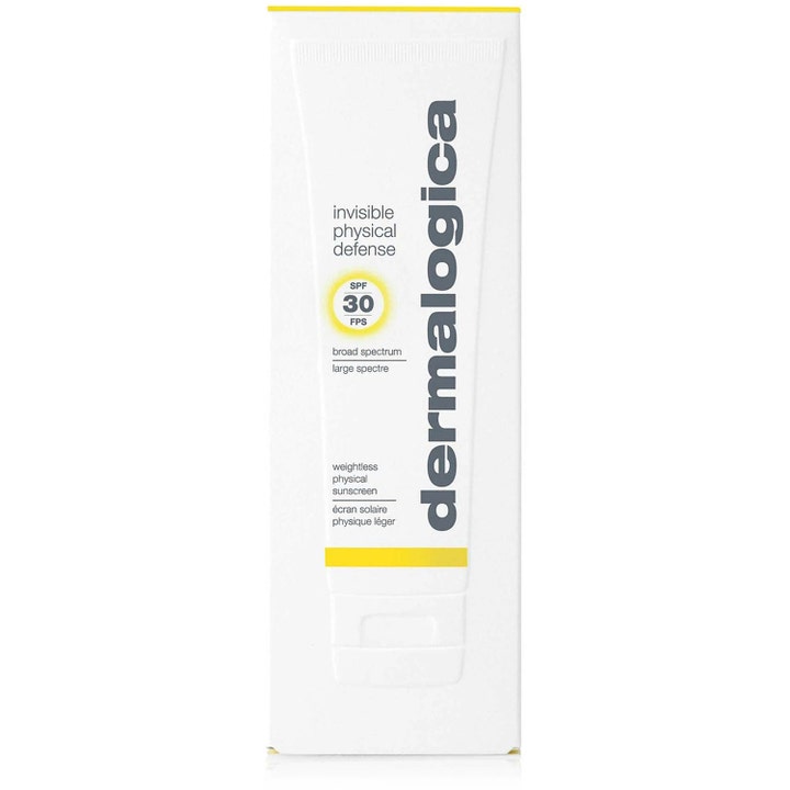 Dermalogica Invisible Physical Defense 50 ml solkrem for ansiktet i hvit ytteremballasje med gul stripe og SPF 30