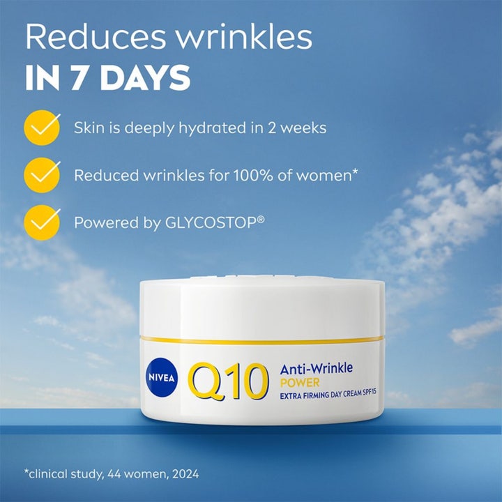 NIVEA Q10 Power Firming Day Cream 50 ml anti-wrinkle dagkrem i hvit krukke som reduserer rynker på 7 dager