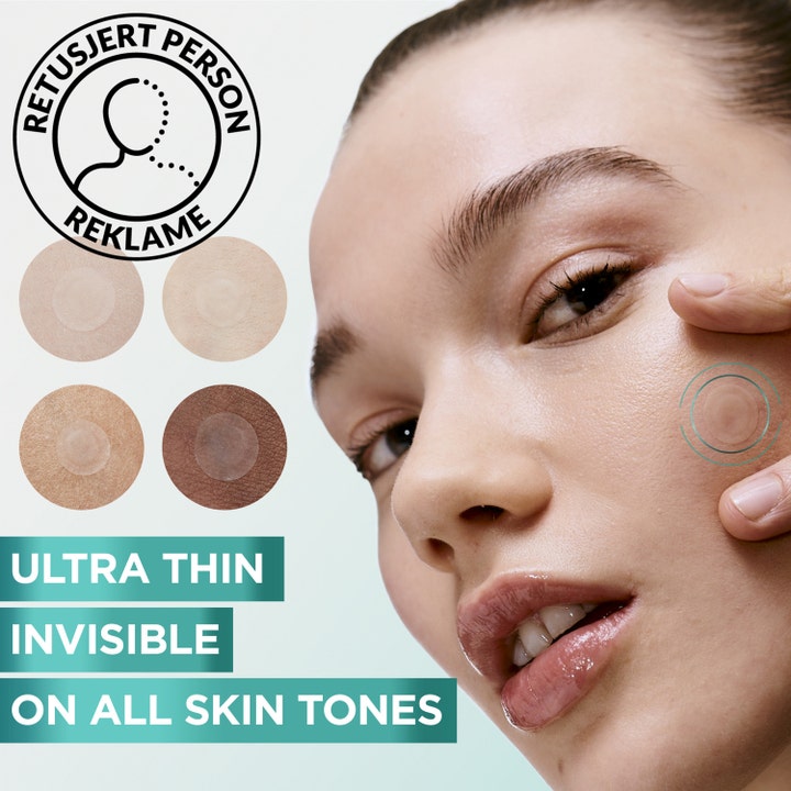 Garnier PureActive Invisible Pimple Patch 22 stk tynne kviseplaster som er usynlige på ulike hudtoner.