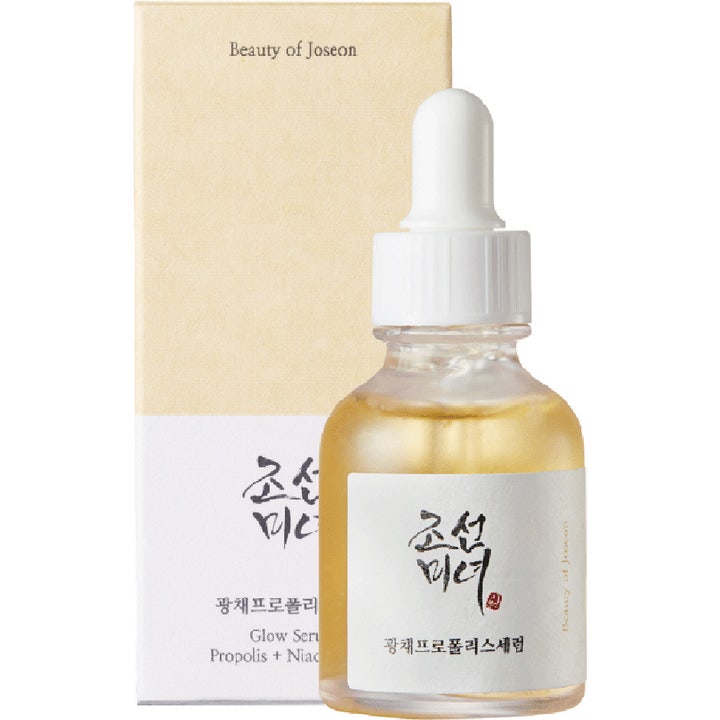 Beauty of Joseon Glow Serum 30ml ansiktsserum som gir glød i glassflaske med pipette og beige eske.
