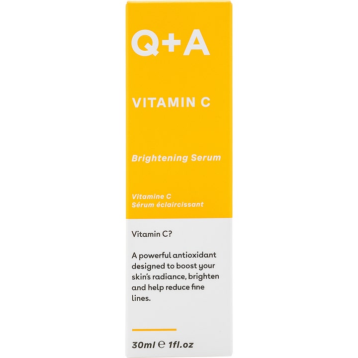 Q+A Vitamin C Brightening Serum 30 ml glødgivende ansiktsserum i gul og hvit ytteremballasje