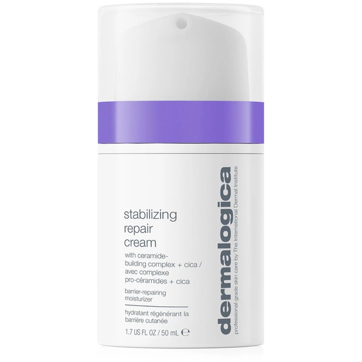 Dermalogica Stabilizing Repair Cream 50 ml barrierestyrkende ansiktskrem i hvit pumpeflaske med lilla bånd og klart lokk