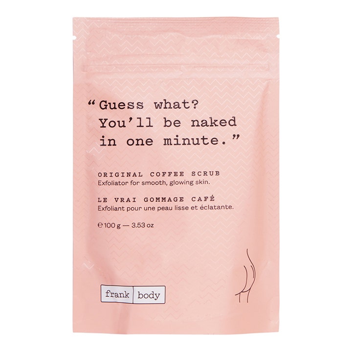 Frank Body Original Coffee Scrub 100g eksfolierende kaffeskrubb i rosa pose som gir huden din naturlig glød.