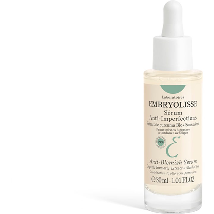 Embryolisse Anti-Blemish Serum 30 ml spot treatment mot urenheter i glassflaske med hvit pipette og grønne detaljer