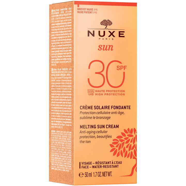 Nuxe Sun Delicious Cream for Face 50 ml solkrem for ansiktet i oransje eske med SPF 30 som gir anti-aging beskyttelse