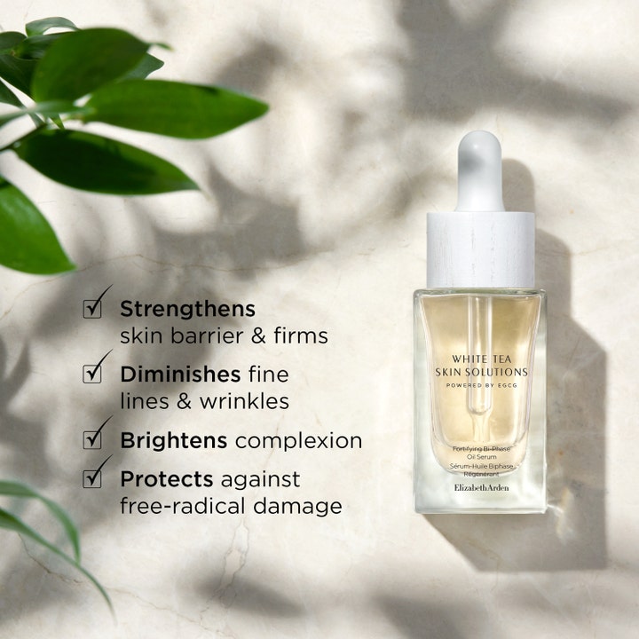 Elizabeth Arden White Tea Skin Bi-phase Oil Serum 30 ml styrker hudbarrieren og gir glød i glassflaske med pipette