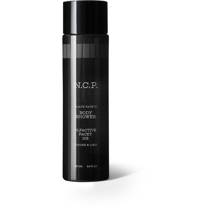 N.C.P. Olfactive Facet 102 Ginger & Lime 250 ml oppfriskende dusjsåpe i en stilren svart sylindrisk flaske