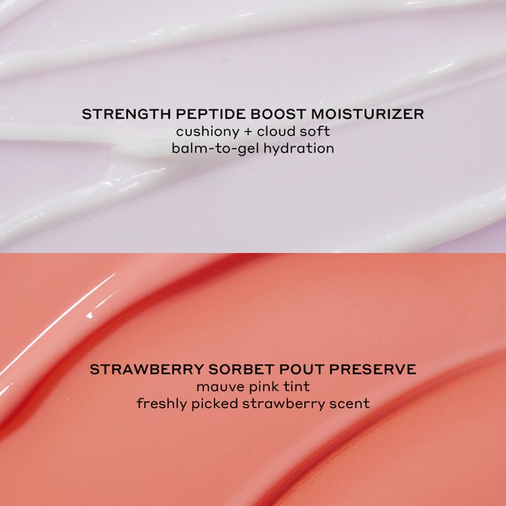 Ole Henriksen Plumping Peptide Pair Mini Set 22 ml fuktighetsgivende hudpleie med hvit krem og rosa balm-tekstur