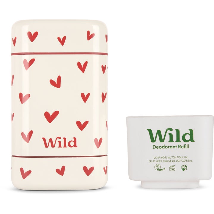 Wild Deo Stick Heart Case Pink Grapefruit Lime 40 g deodorant i kremfarget hylse med røde hjerter og vegansk refill