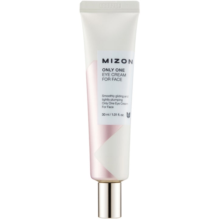 Mizon Only One Eye Cream For Face 30 ml oppstrammende øyekrem i hvit tube med rosa mønster og sølvfarget kork