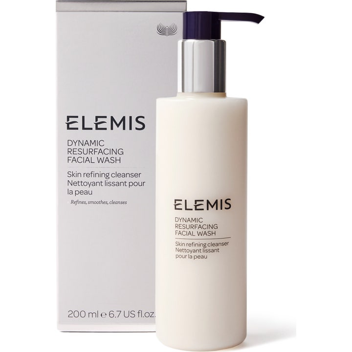 Elemis Dynamic Resurfacing Facial Wash 200 ml ansiktsrens i hvit pumpeflaske og eske som gir glattere hud.