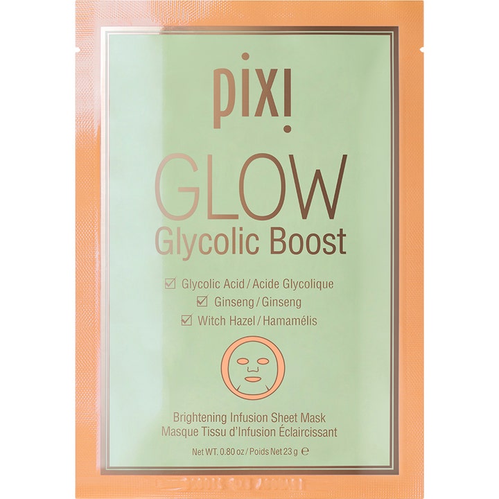 Pixi Glow Glycolic Boost 23 g glødgivende ansiktsmaske i lysegrønn og ferskenfarget forpakning med glykolsyre