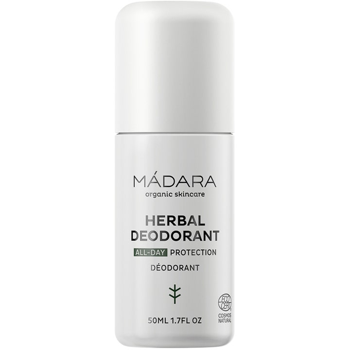 Mádara Herbal Deodorant 50 ml er en naturlig deodorant i hvit roll-on forpakning som gir beskyttelse hele dagen.