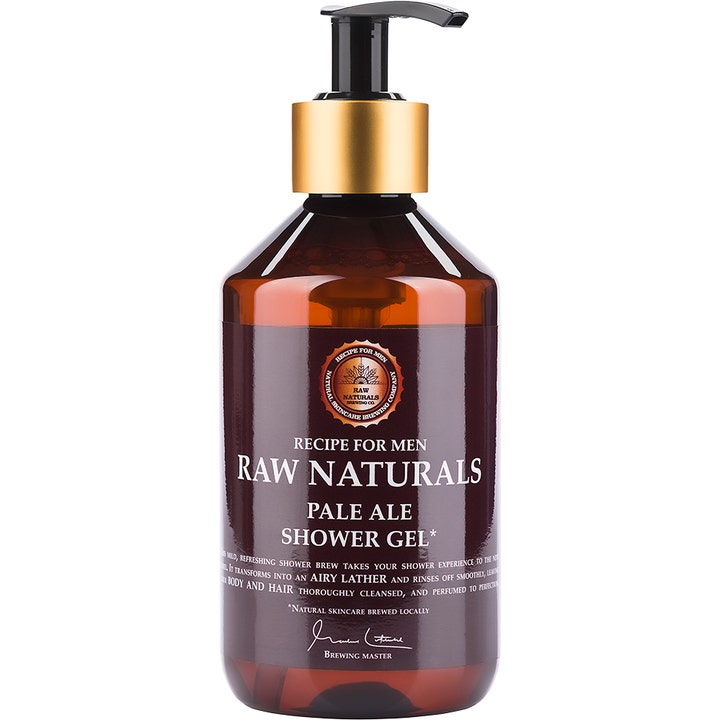Raw Naturals Pale Ale Shower Gel 300ml forfriskende dusjsåpe i brun pumpeflaske med elegante gulldetaljer.