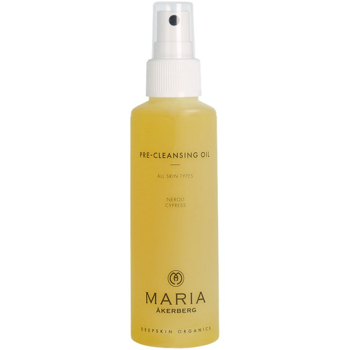 Maria Åkerberg Pre-Cleansing Oil ansiktsolje som fjerner sminke i en klar flaske med hvit spraypumpe