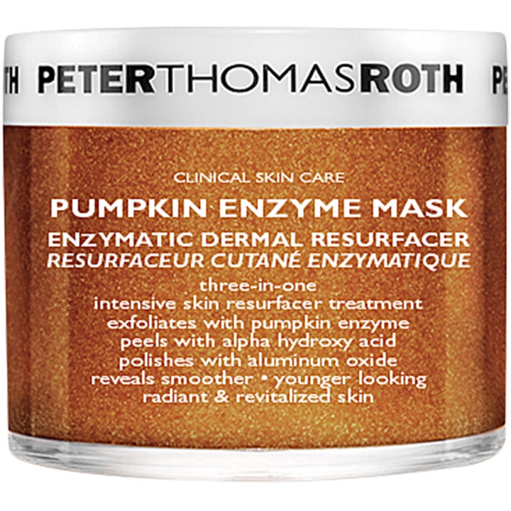 Peter Thomas Roth Pumpkin Enzyme Mask eksfolierende ansiktsmaske i glasskrukke med glitrende oransje tekstur