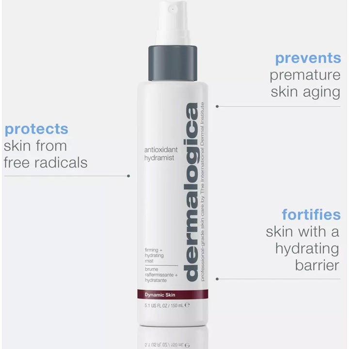 Dermalogica AGE smart Antioxidant Hydramist 150 ml ansiktsspray i hvit flaske med sølvdetaljer som beskytter huden.