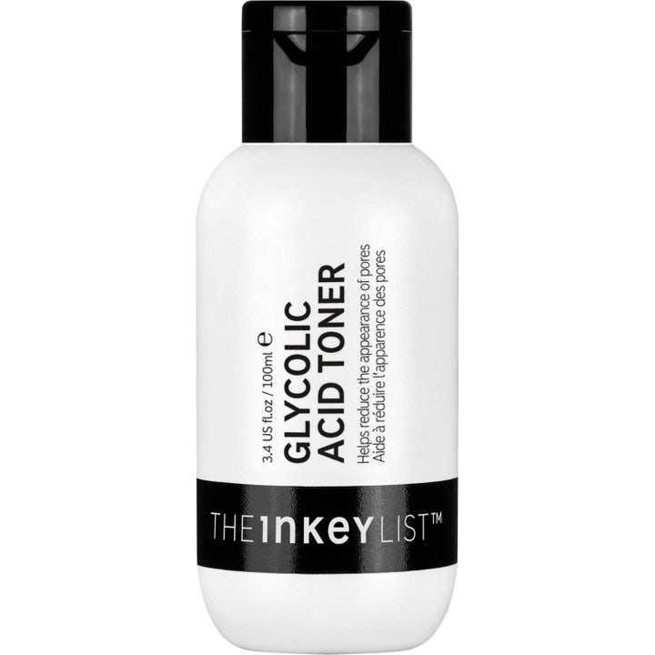 The Inkey List Glycolic Acid Toner 100ml eksfolierende toner som minsker porer i hvit plastflaske med sort kork.