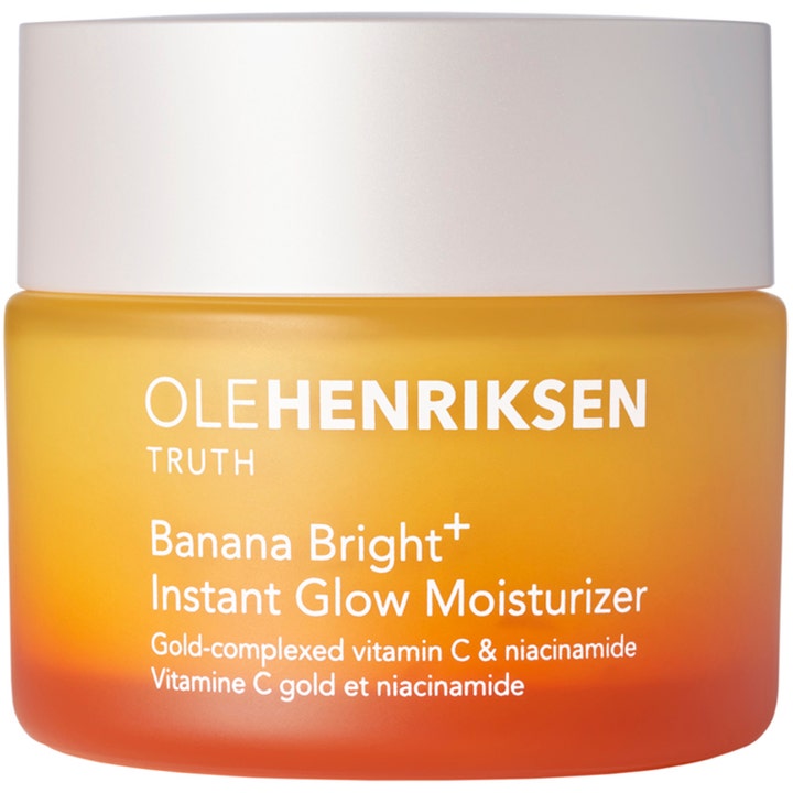 Olehenriksen Banana Bright+ Instant Glow Moisturizer glødgivende ansiktskrem med vitamin C i frosta oransje glasskrukke