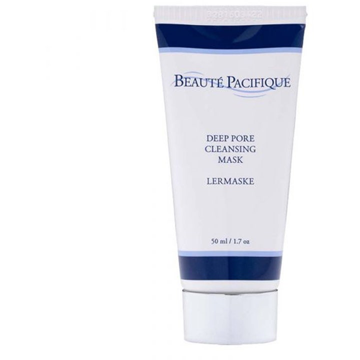 Beauté Pacifique Deep Pore Cleansing Mask 50 ml lermaske som renser porene i hvit tube med blå striper og sølvkork.