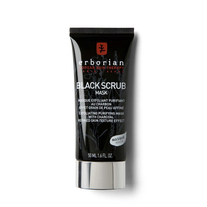 Erborian Black Scrub 50 ml eksfolierende ansiktsmaske med kull i svart tube med sølvlokk